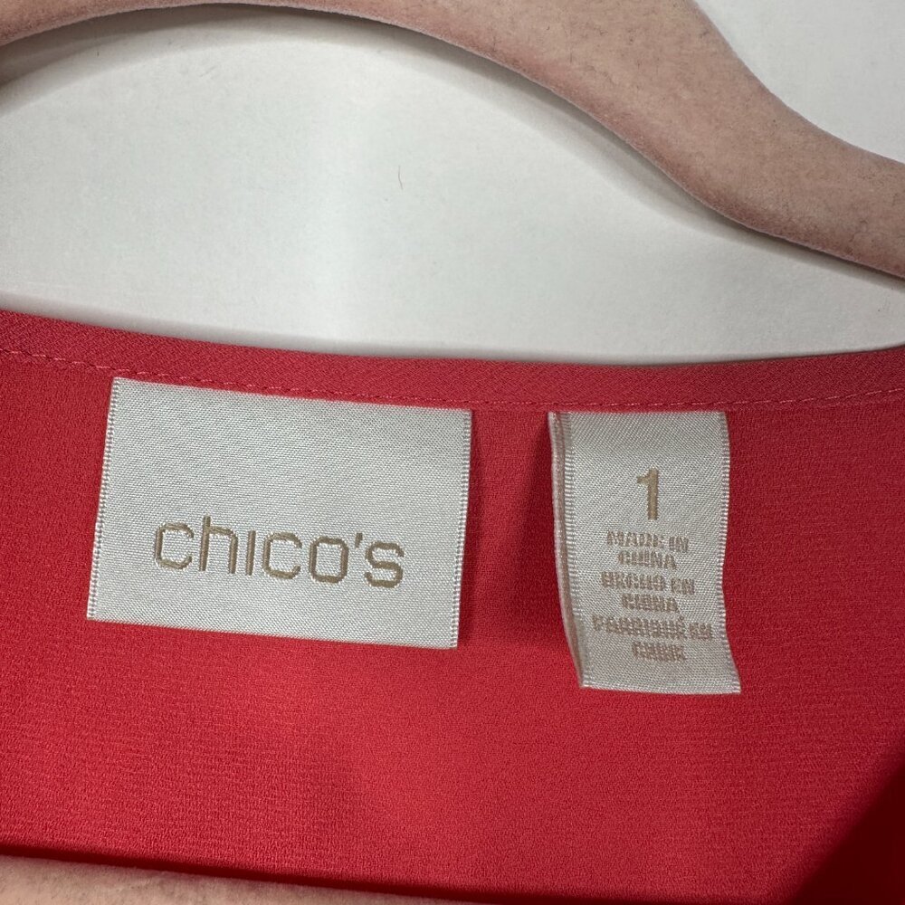2/$30 Chico's Asymmetric Henley Tunic Top Roll Tab Long Sleeve Coral Pink #A1439 - Picture 5 of 7